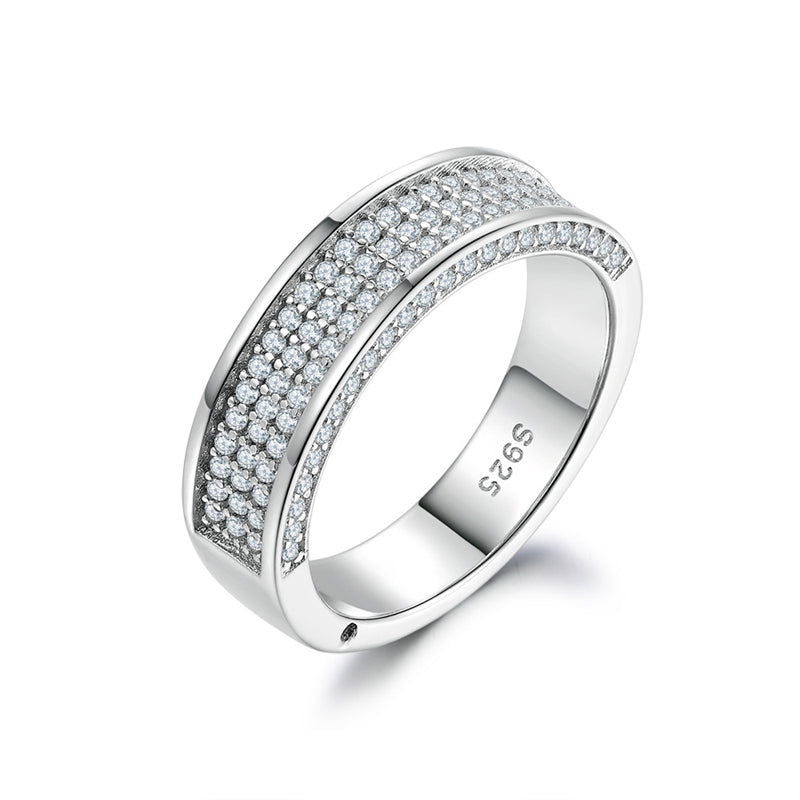 S925 Sterling Silver Full Pavé Eternity Band - Luxe Geometric Wedding Ring