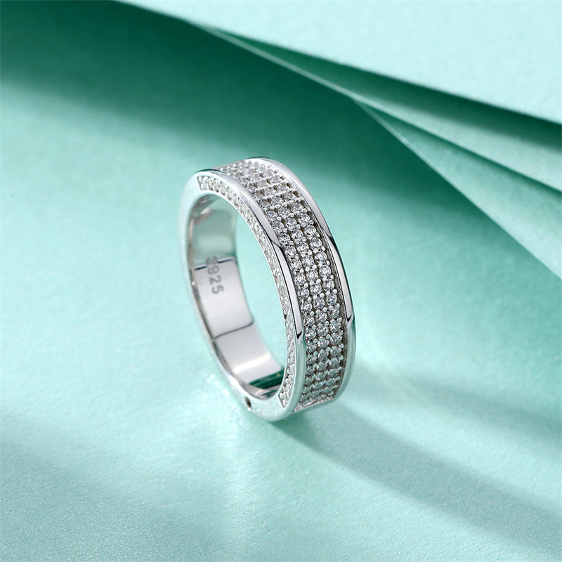 S925 Sterling Silver Full Pavé Eternity Band - Luxe Geometric Wedding Ring