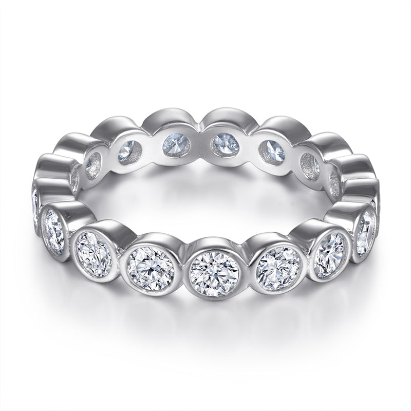 S925 Sterling Silver Full Pavé Zirconia Band Ring - Elegant Circle of Diamonds