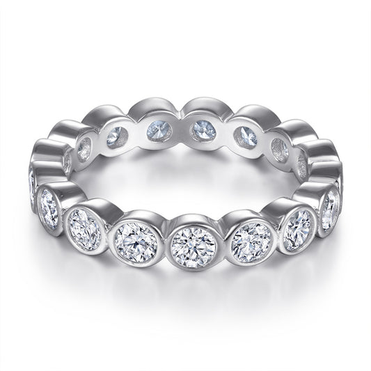 S925 Sterling Silver Full Pavé Zirconia Band Ring - Elegant Circle of Diamonds