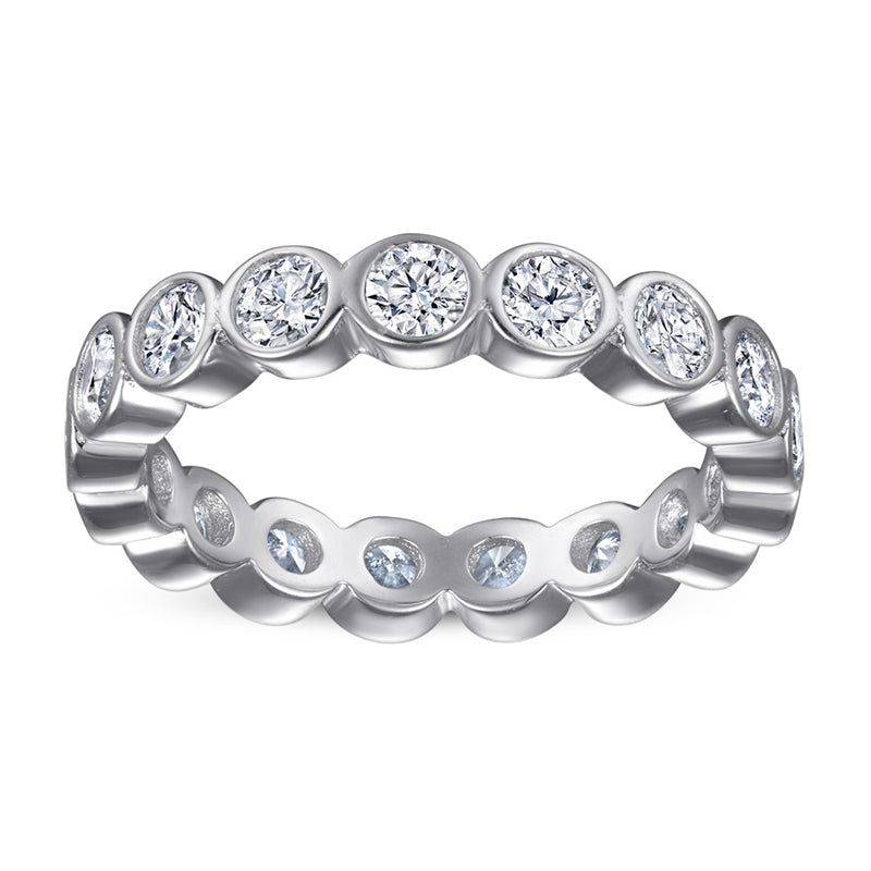 S925 Sterling Silver Full Pavé Zirconia Band Ring - Elegant Circle of Diamonds