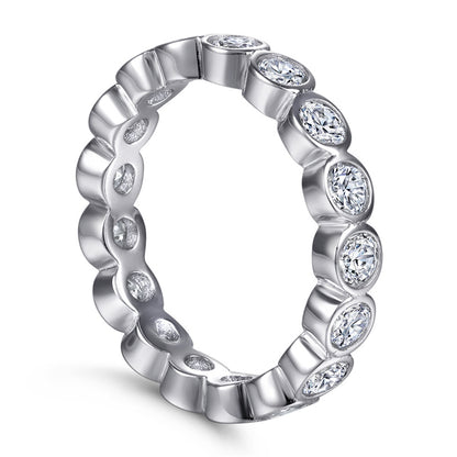 S925 Sterling Silver Full Pavé Zirconia Band Ring - Elegant Circle of Diamonds