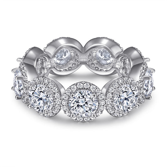 S925 Sterling Silver Full Pavé Zirconia Ring - Elegant Geometric Halo Ring for Women (Sizes 5-10)