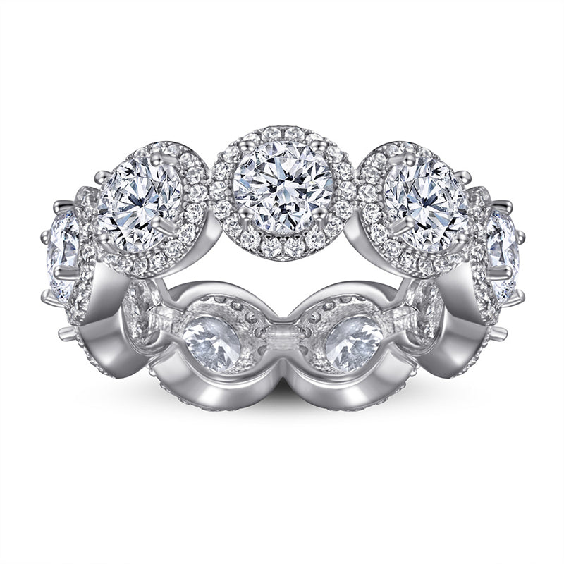 S925 Sterling Silver Full Pavé Zirconia Ring - Elegant Geometric Halo Ring for Women (Sizes 5-10)