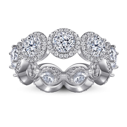 S925 Sterling Silver Full Pavé Zirconia Ring - Elegant Geometric Halo Ring for Women (Sizes 5-10)
