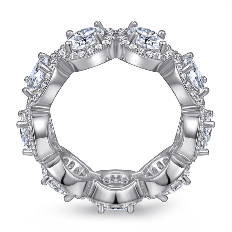 S925 Sterling Silver Full Pavé Zirconia Ring - Elegant Geometric Halo Ring for Women (Sizes 5-10)