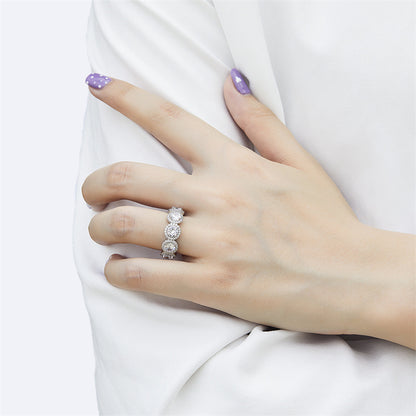 S925 Sterling Silver Full Pavé Zirconia Ring - Elegant Geometric Halo Ring for Women (Sizes 5-10)