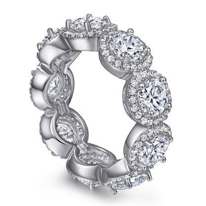 S925 Sterling Silver Full Pavé Zirconia Ring - Elegant Geometric Halo Ring for Women (Sizes 5-10)