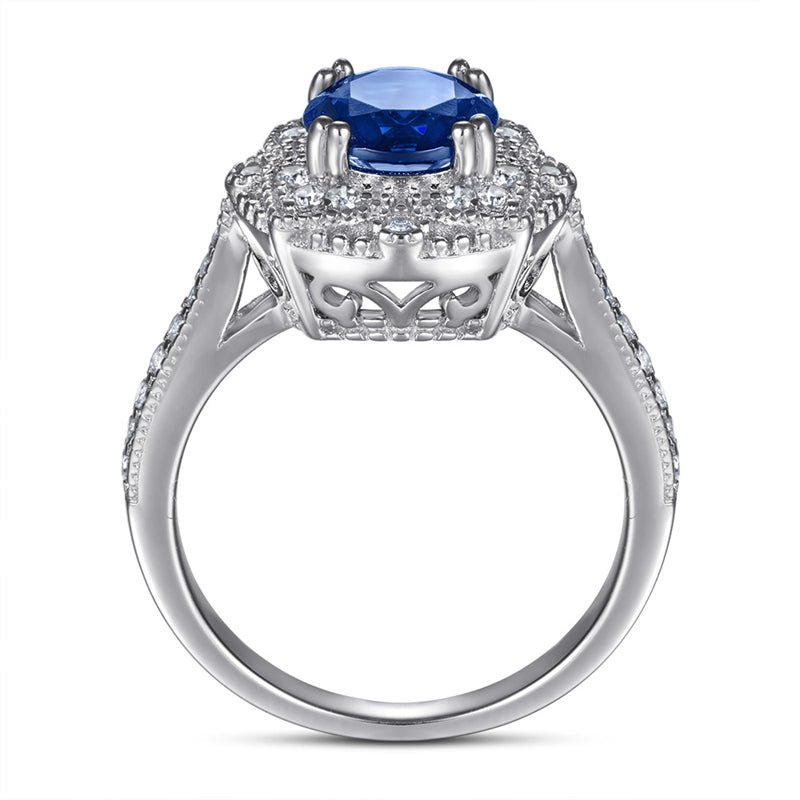 S925 Sterling Silver Gemstone Ring - Modern Geometric Jewelry with Blue/Green CZ Stones