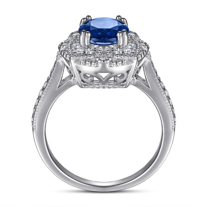 S925 Sterling Silver Gemstone Ring - Modern Geometric Jewelry with Blue/Green CZ Stones