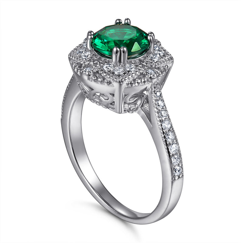 S925 Sterling Silver Gemstone Ring - Modern Geometric Jewelry with Blue/Green CZ Stones