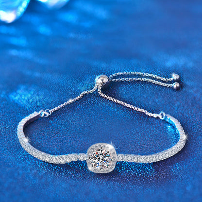 S925 Sterling Silver Geometric Bracelet with 1ct Moissanite Square Design Light Luxury Travel Jewelry Rhodium Plated