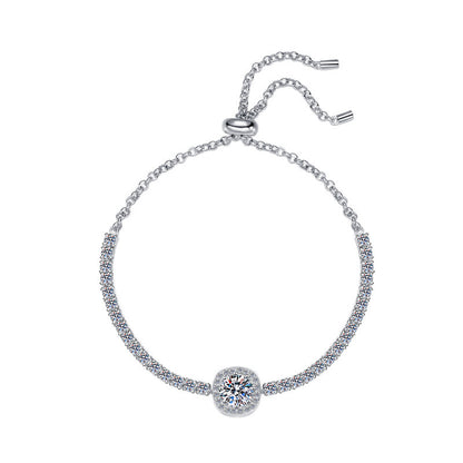S925 Sterling Silver Geometric Bracelet with 1ct Moissanite Square Design Light Luxury Travel Jewelry Rhodium Plated