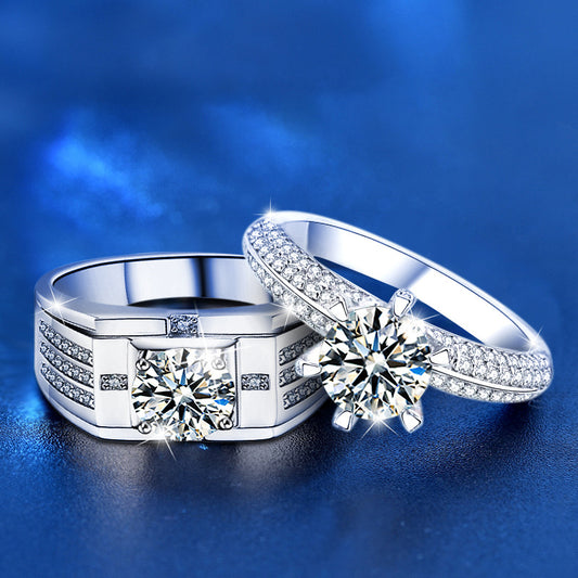 S925 Sterling Silver Geometric Couple Rings - His & Hers 2ct Moissanite Instagram-Worthy Wedding Bands (Size 5-13)