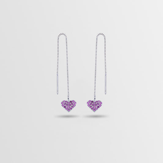S925 Sterling Silver Geometric Drop Earrings - White/Purple/Blue CZ Dangle Earrings in Korean Style