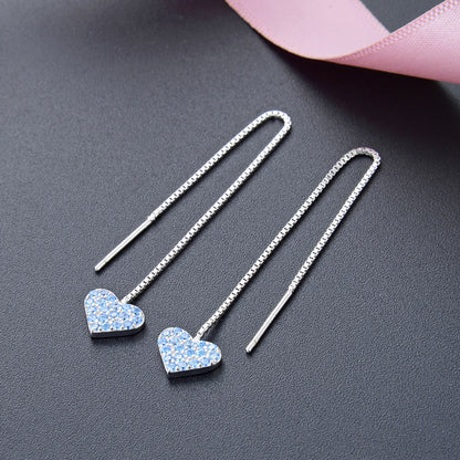 S925 Sterling Silver Geometric Drop Earrings - White/Purple/Blue CZ Dangle Earrings in Korean Style