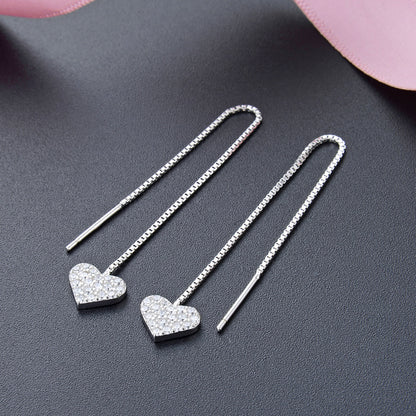 S925 Sterling Silver Geometric Drop Earrings - White/Purple/Blue CZ Dangle Earrings in Korean Style