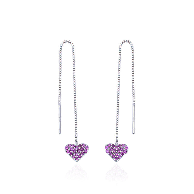 S925 Sterling Silver Geometric Drop Earrings - White/Purple/Blue CZ Dangle Earrings in Korean Style