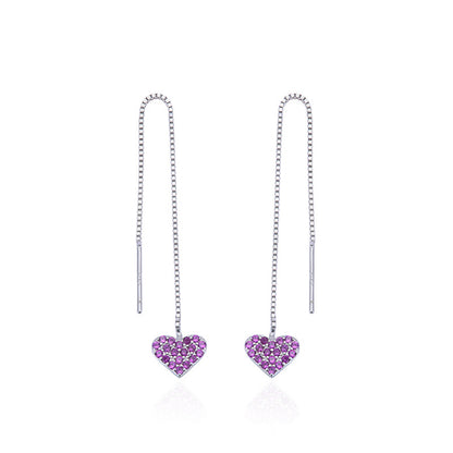 S925 Sterling Silver Geometric Drop Earrings - White/Purple/Blue CZ Dangle Earrings in Korean Style