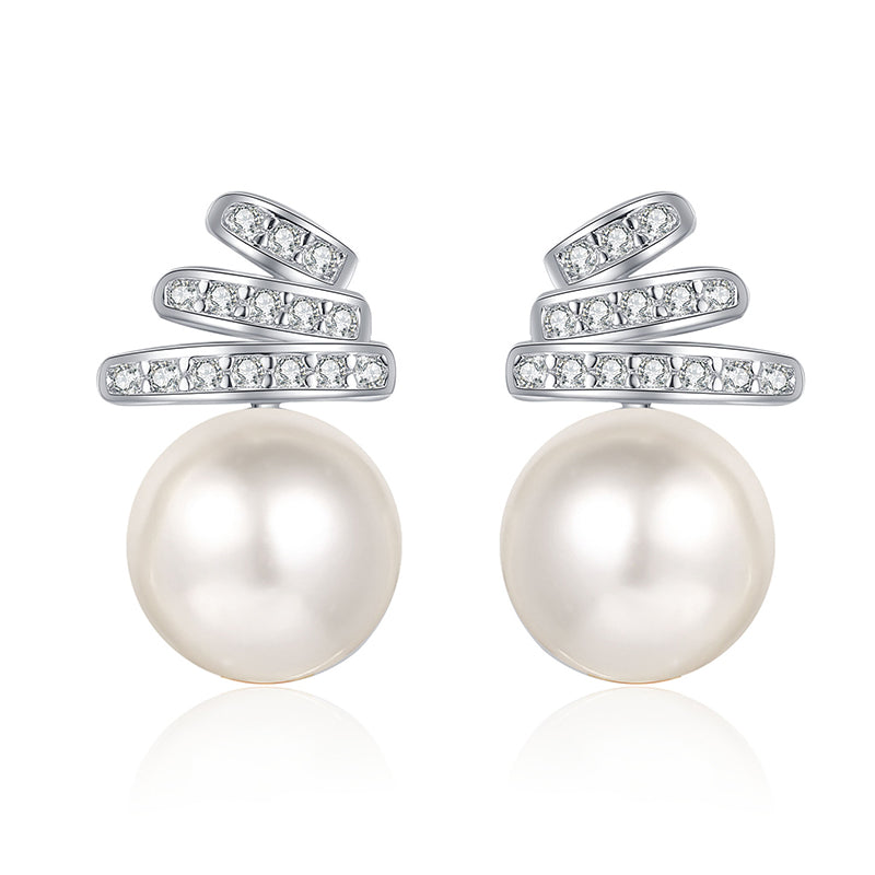 S925 Sterling Silver Geometric Huggie Hoops - 0.15ct Moissanite & 8-9mm Freshwater Pearls