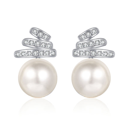 S925 Sterling Silver Geometric Huggie Hoops - 0.15ct Moissanite & 8-9mm Freshwater Pearls