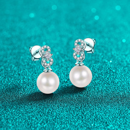 S925 Sterling Silver Geometric Huggie Hoops - 0.28ct Moissanite & 8-9mm Freshwater Pearls