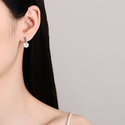 S925 Sterling Silver Geometric Pearl Earrings with 0.23ct Moissanite - Minimalist Luxury Design
