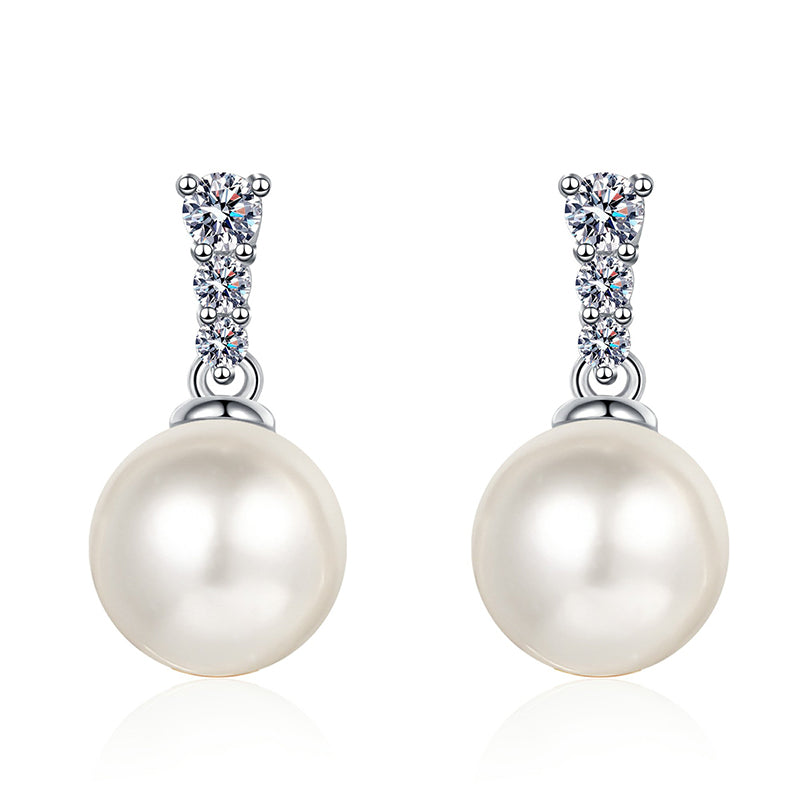S925 Sterling Silver Geometric Pearl Earrings with 0.23ct Moissanite - Minimalist Luxury Design