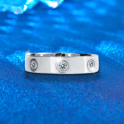 S925 Sterling Silver Geometric Ring with 0.7ct Round Moissanite Rhodium Plated Minimalist Band for Women Size 5-8
