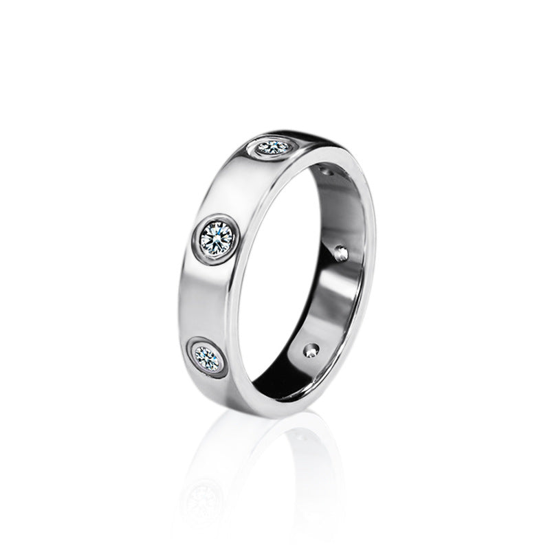 S925 Sterling Silver Geometric Ring with 0.7ct Round Moissanite Rhodium Plated Minimalist Band for Women Size 5-8