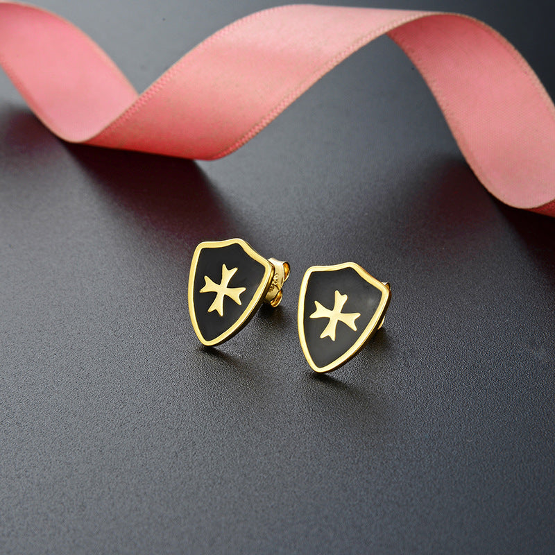 S925 Sterling Silver Geometric Stud Earrings-Enamel Color Drops with Plastic Backs, Trendy Western Style for Women