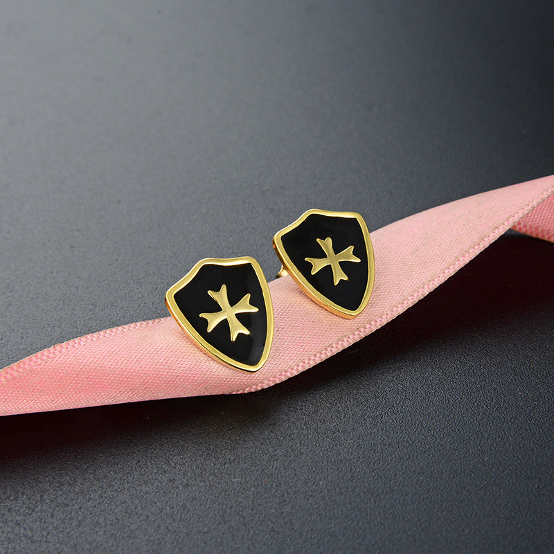 S925 Sterling Silver Geometric Stud Earrings-Enamel Color Drops with Plastic Backs, Trendy Western Style for Women