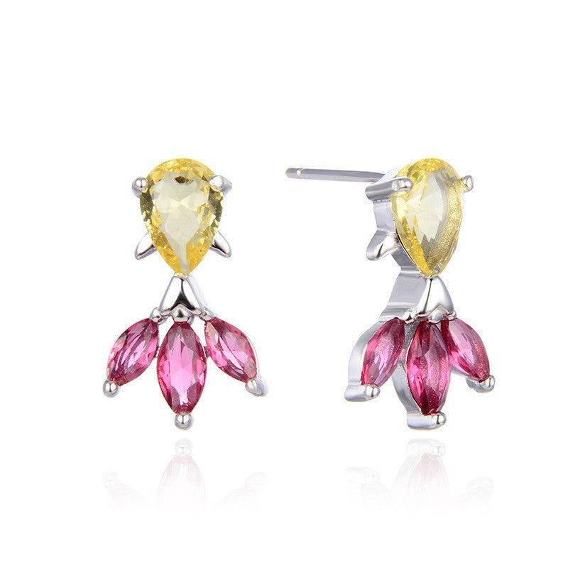 S925 Sterling Silver Geometric Stud Earrings - European Style Diamond Accent Earrings with Plastic Stoppers
