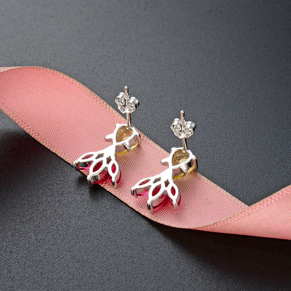 S925 Sterling Silver Geometric Stud Earrings - European Style Diamond Accent Earrings with Plastic Stoppers