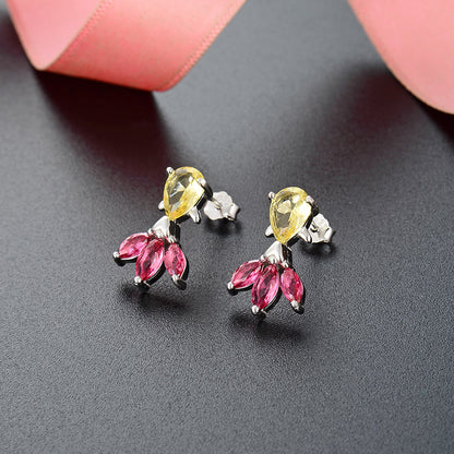 S925 Sterling Silver Geometric Stud Earrings - European Style Diamond Accent Earrings with Plastic Stoppers