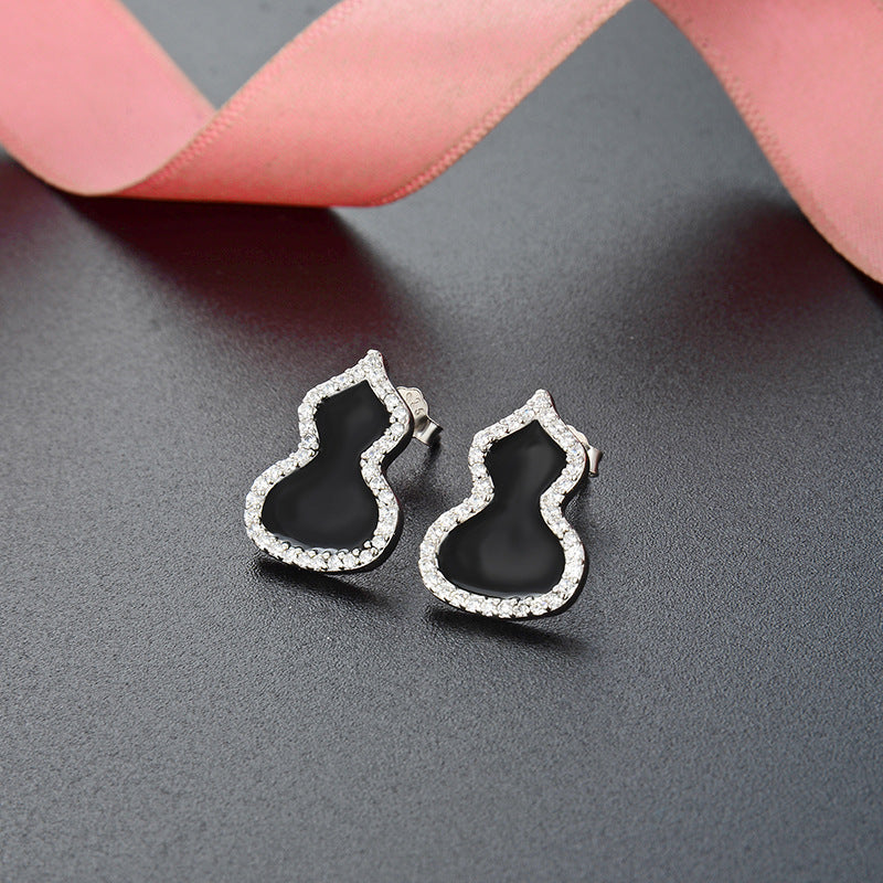 S925 Sterling Silver Geometric Stud Earrings - Korean Style Enamel Color Earrings with Plastic Ear Stoppers