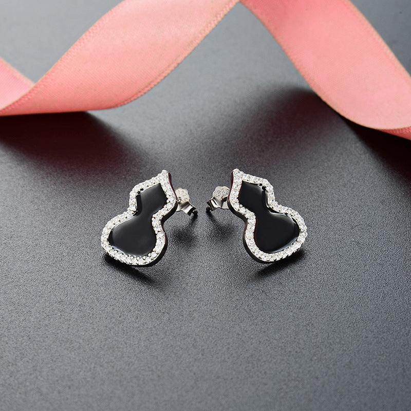S925 Sterling Silver Geometric Stud Earrings - Korean Style Enamel Color Earrings with Plastic Ear Stoppers
