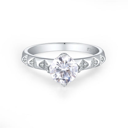 S925 Sterling Silver Geometric Zirconia Ring - Minimalist Wedding Band