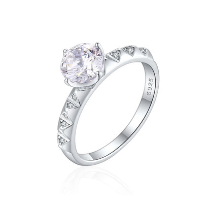 S925 Sterling Silver Geometric Zirconia Ring - Minimalist Wedding Band
