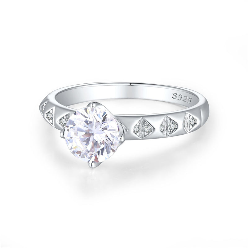 S925 Sterling Silver Geometric Zirconia Ring - Minimalist Wedding Band