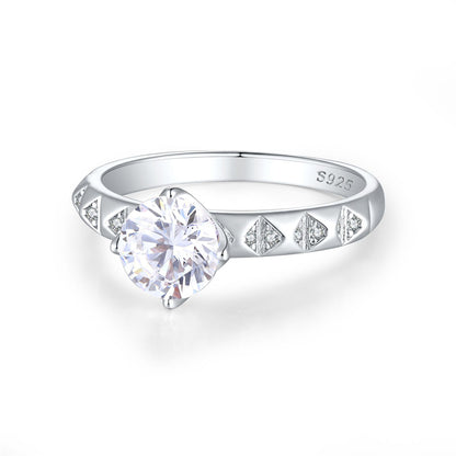 S925 Sterling Silver Geometric Zirconia Ring - Minimalist Wedding Band