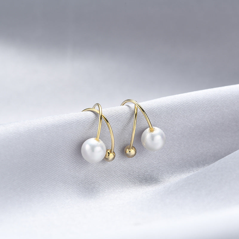 S925 Sterling Silver Gold-Plated Pearl Clip-On Earrings - Minimalist Round Geometric Earrings