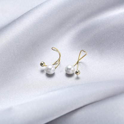 S925 Sterling Silver Gold-Plated Pearl Clip-On Earrings - Minimalist Round Geometric Earrings