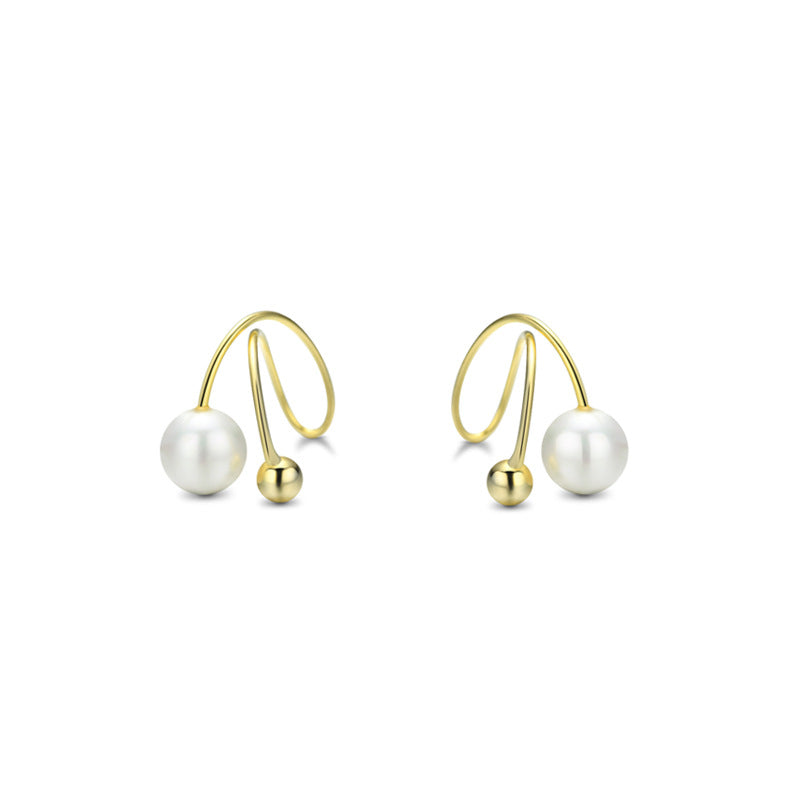 S925 Sterling Silver Gold-Plated Pearl Clip-On Earrings - Minimalist Round Geometric Earrings