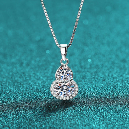 S925 Sterling Silver Gourd-Shaped Love Pendant Necklace - 1.5CT Moissanite New Chinese Style Collarbone Chain