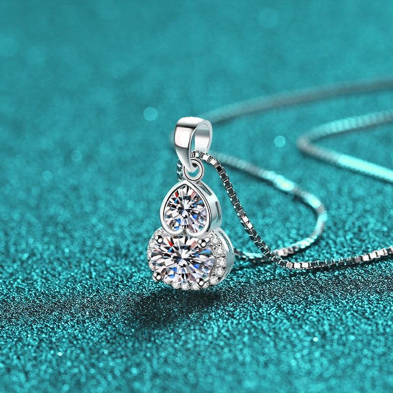 S925 Sterling Silver Gourd-Shaped Love Pendant Necklace - 1.5CT Moissanite New Chinese Style Collarbone Chain