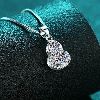 S925 Sterling Silver Gourd-Shaped Love Pendant Necklace - 1.5CT Moissanite New Chinese Style Collarbone Chain