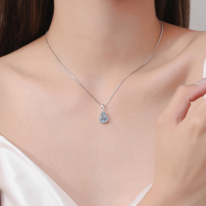 S925 Sterling Silver Gourd-Shaped Love Pendant Necklace - 1.5CT Moissanite New Chinese Style Collarbone Chain