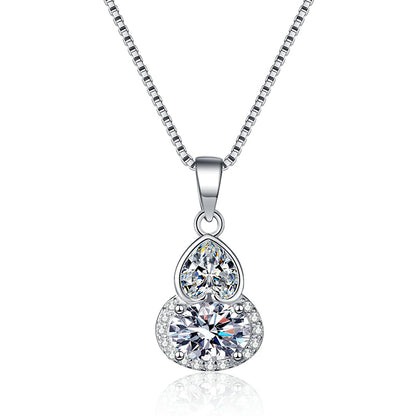 S925 Sterling Silver Gourd-Shaped Love Pendant Necklace - 1.5CT Moissanite New Chinese Style Collarbone Chain