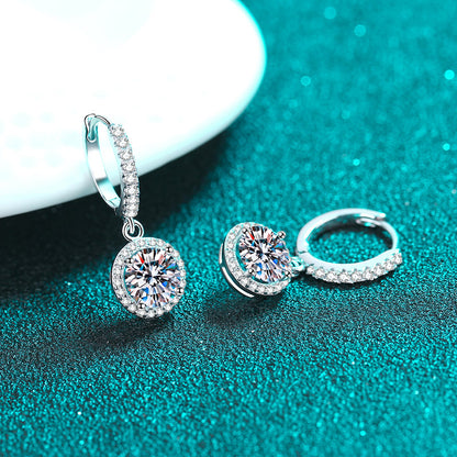 S925 Sterling Silver Halo Moissanite Hoop Earrings Plated with Pt950 Gold - Trendy Circle Earrings for Women